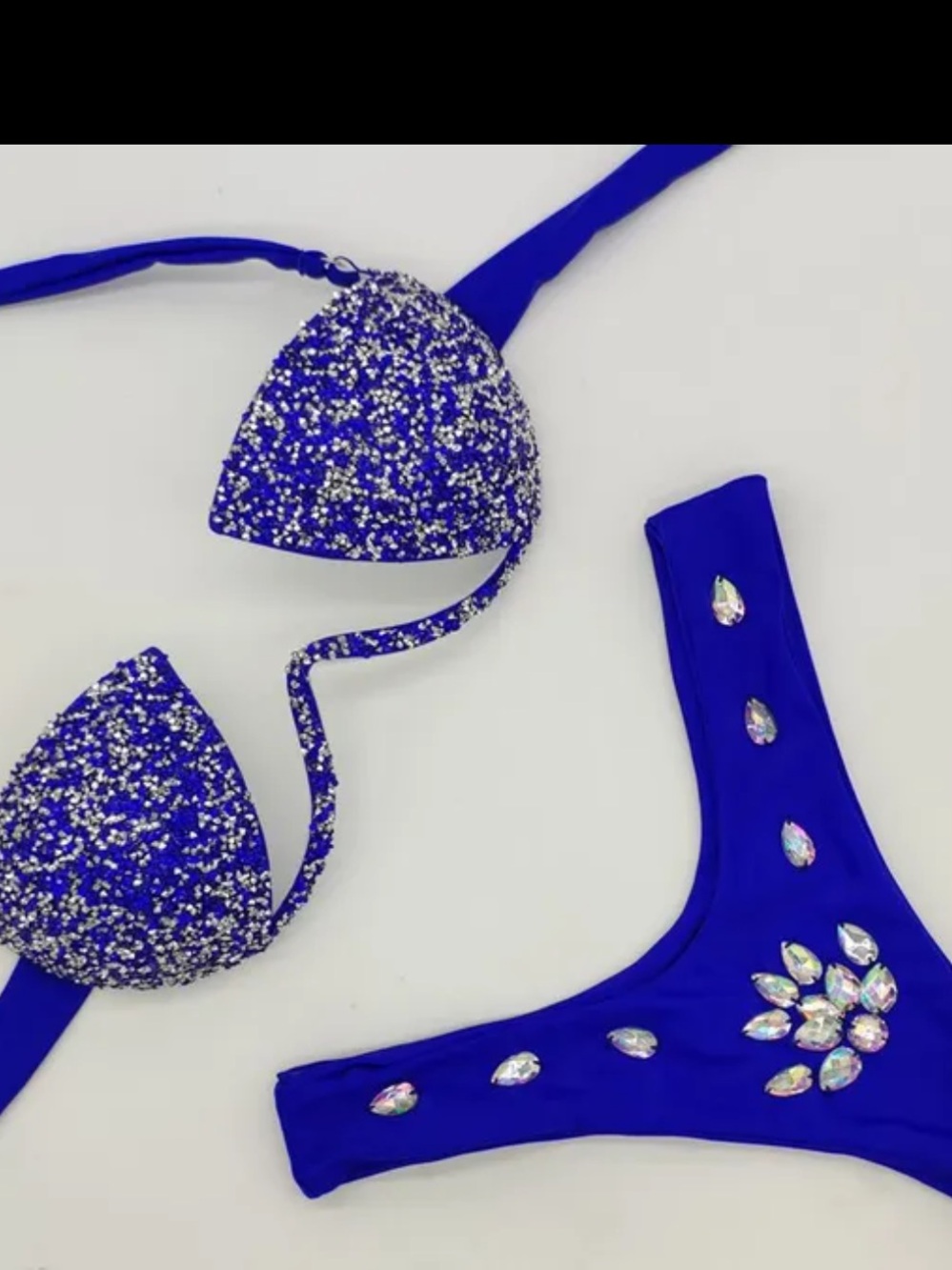Royal Blue Crystal Embellished Bikini Set